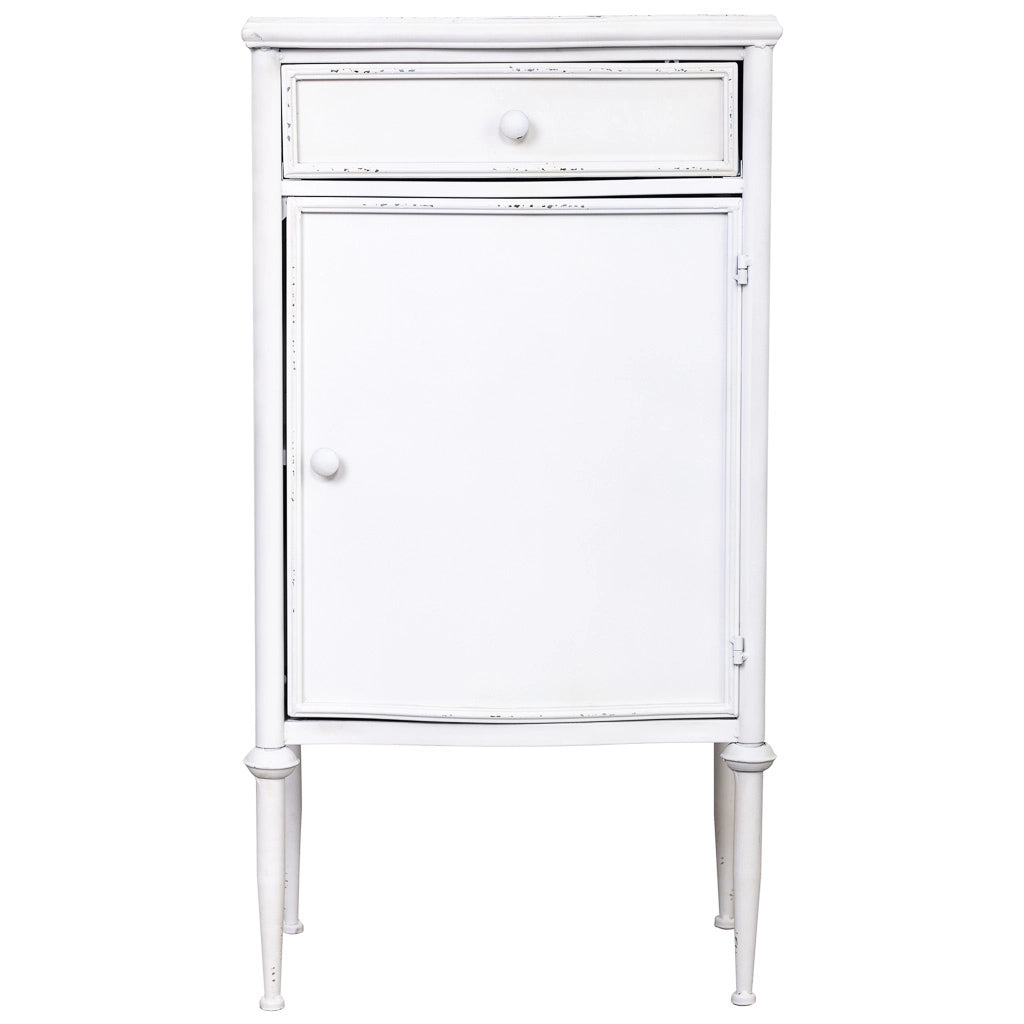 Tavolo in metallo con 1 cassetto e 1 porta bianco 46,5x36,5x86h cm