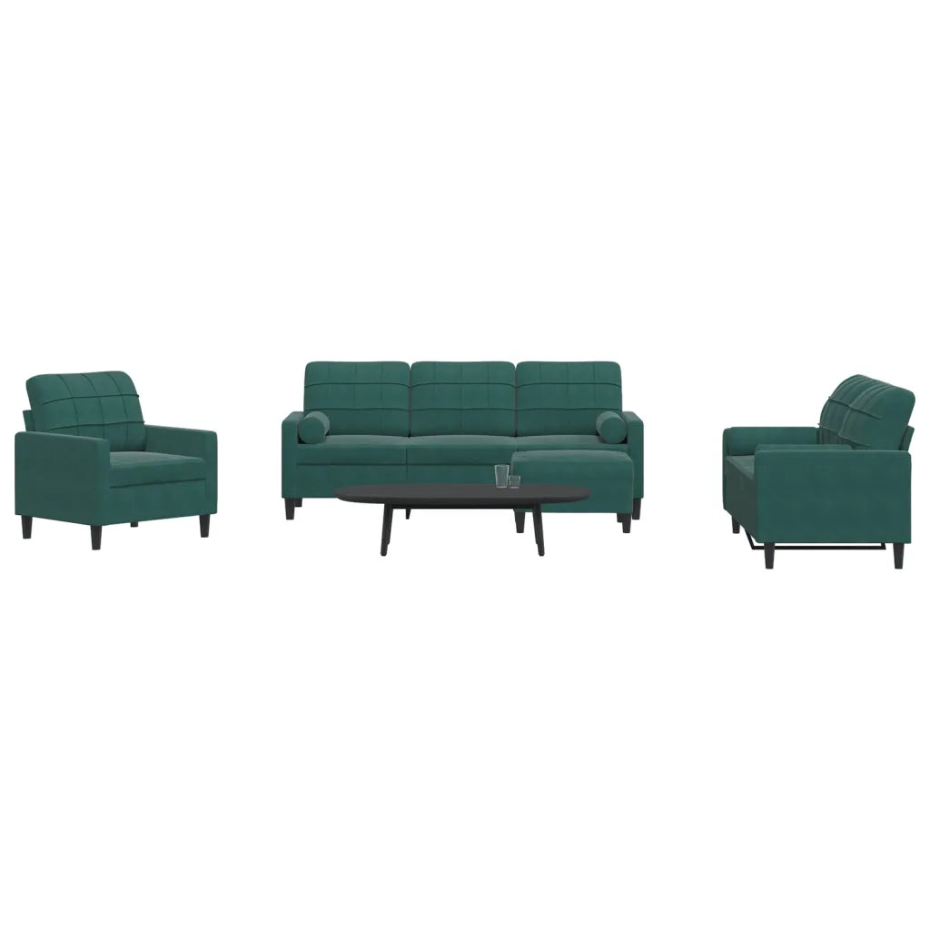 vidaXL Set di Divani 4 pz con Cuscini e Rinforzi Verde scuro Velluto