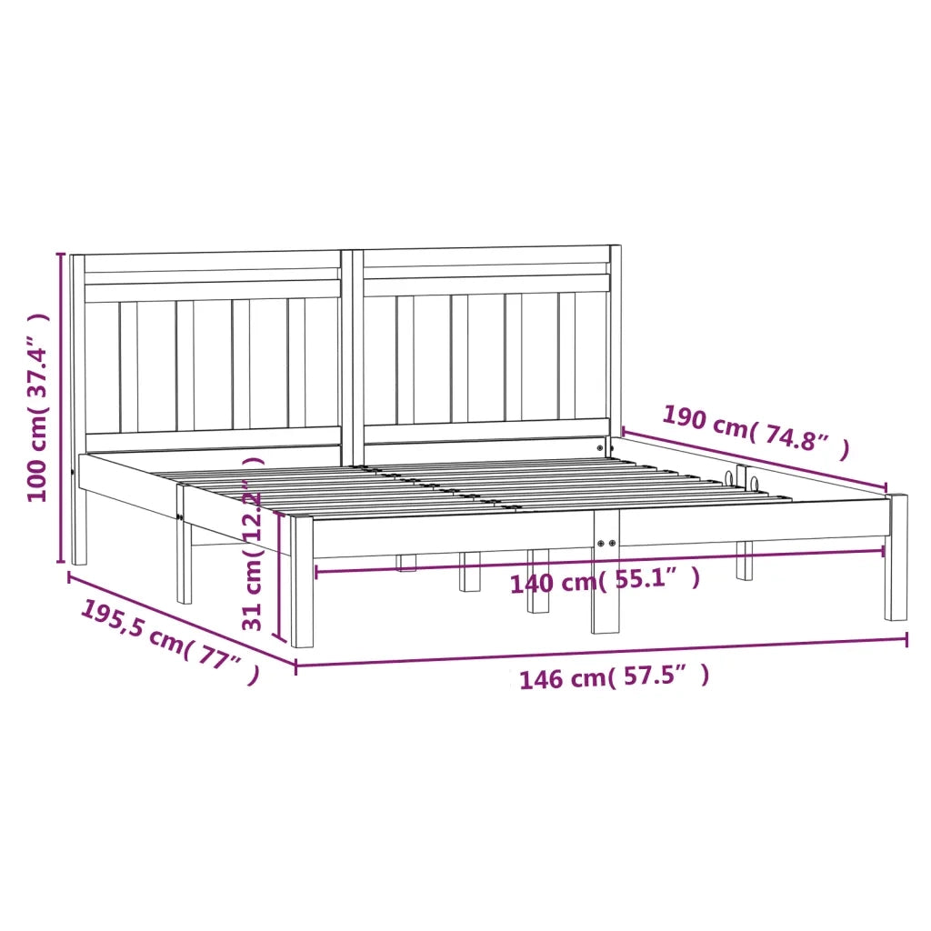 Giroletto-Struttura Letto Nero in Legno Massello di Pino 140x190 cm 639908