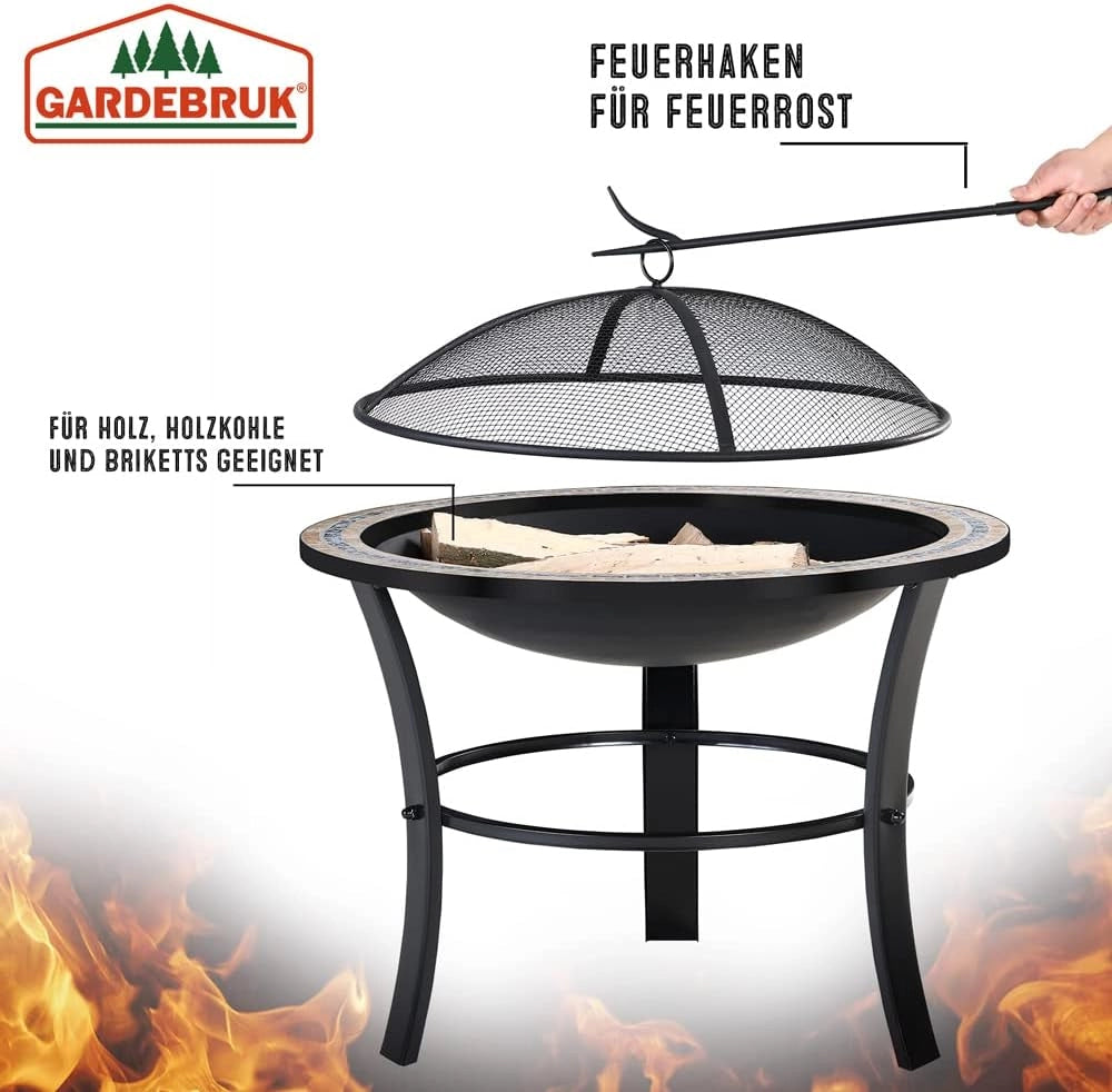 ® Braciere Rotondo Fuego da Esterno Mosaico 76x76cm Parascintille Camino da Giardino Stufa Caminetto Patio