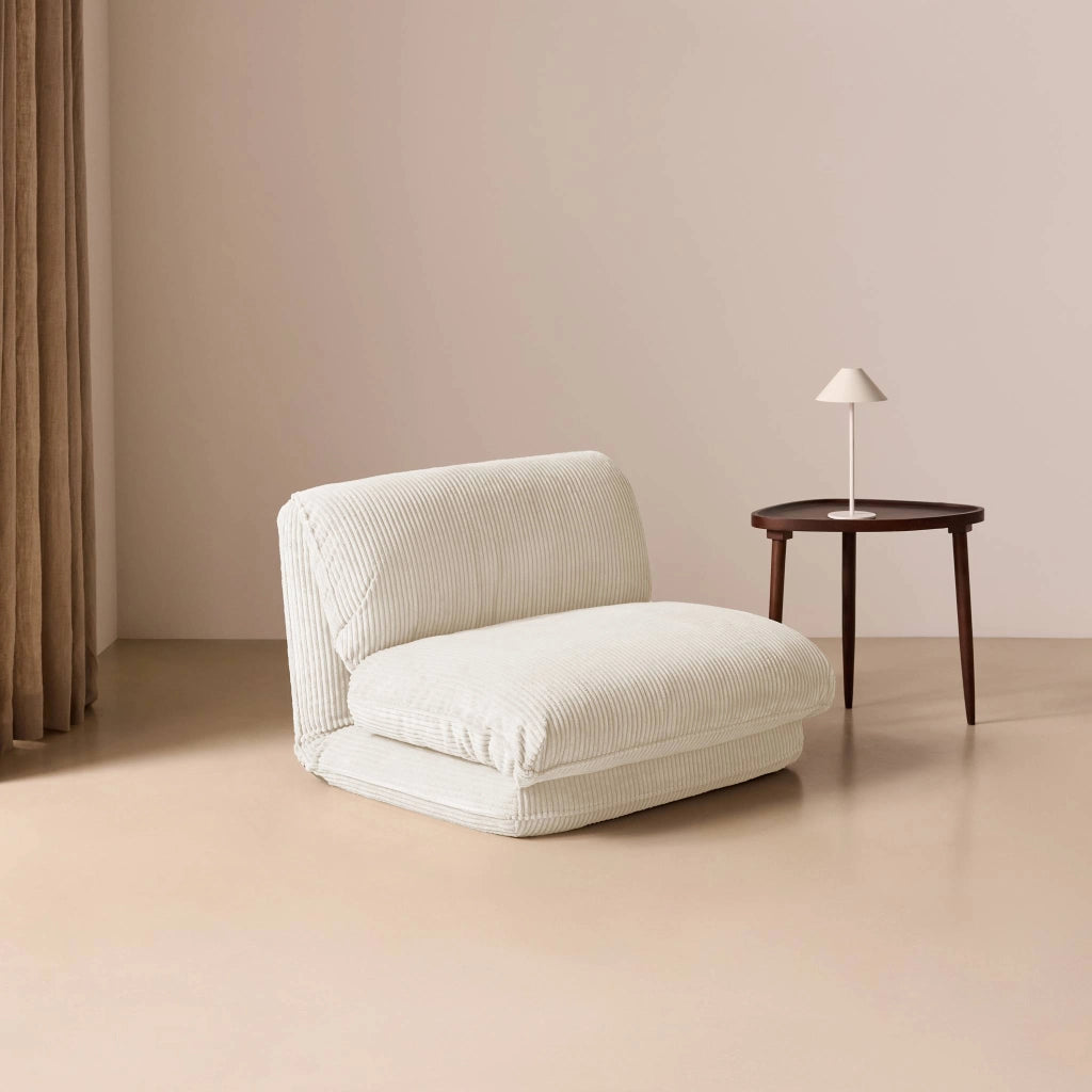 Poltrona letto convertibile velluto a coste grosse coste, bianco