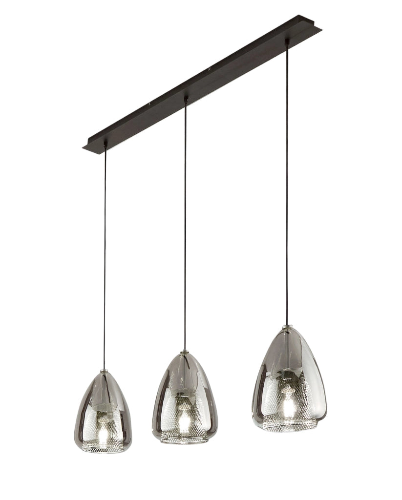 Britton Lampada a Sospensione in Metallo e Vetro Borosilicato Colore Fumé, Attacco E27 3x40W, Design Moderno ed Elegante per Interni IP20