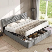 Letto imbottito 160x200 cm in velluto grigio con contenitore e testiera regolabile
