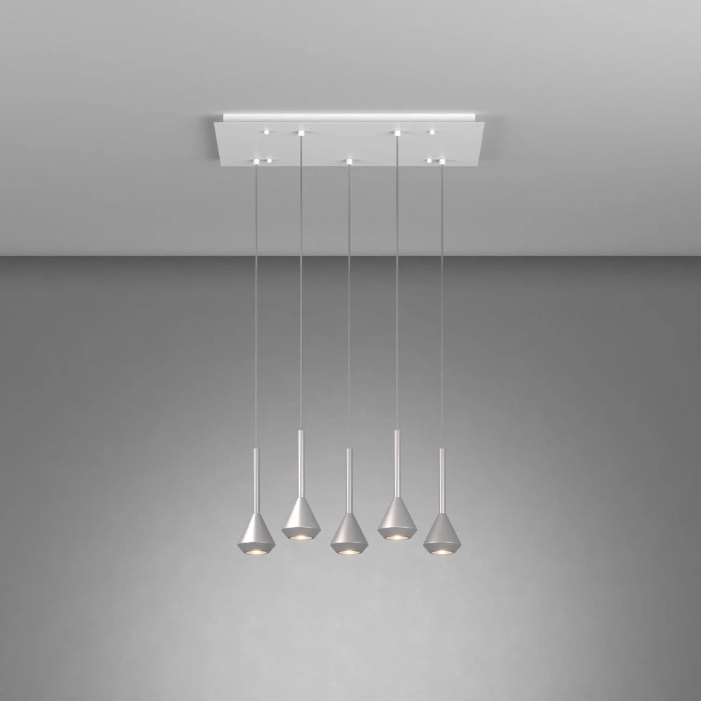 Lampadario Moderno Aygo Rettangolare Metallo Bianco E Alluminio 5 Luci Gu10