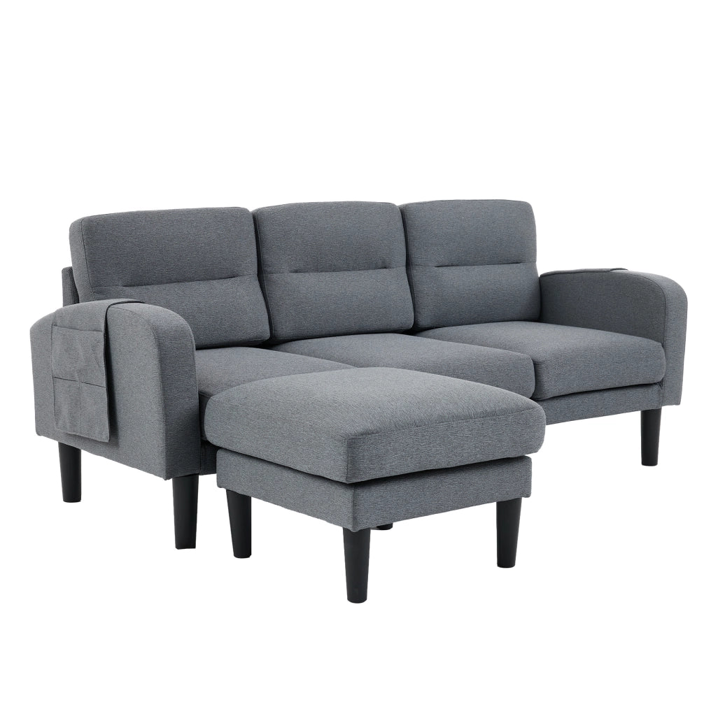 Divano angolare ULEVR 204x136x80 cm, 3 posti con chaise longue e tasche laterali, grigio