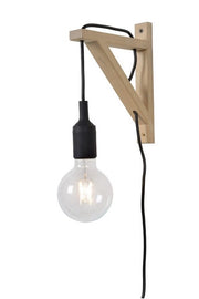 Applique scandinava nera/legno Fix Wall 1 luce E27 Lucide