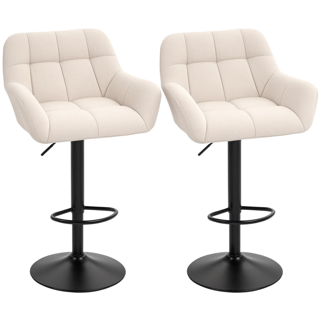 Set 2 Sgabelli Regolabili Stile Retr¨° ¨C Xylo ¨C Ecopelle Effetto Lino Crema e Nero