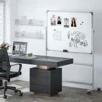 Lavagna Magnetica Bianca a 2 Facce con Accessori e 4 Ruote, in Alluminio e Acciaio, 127x50x165 cm