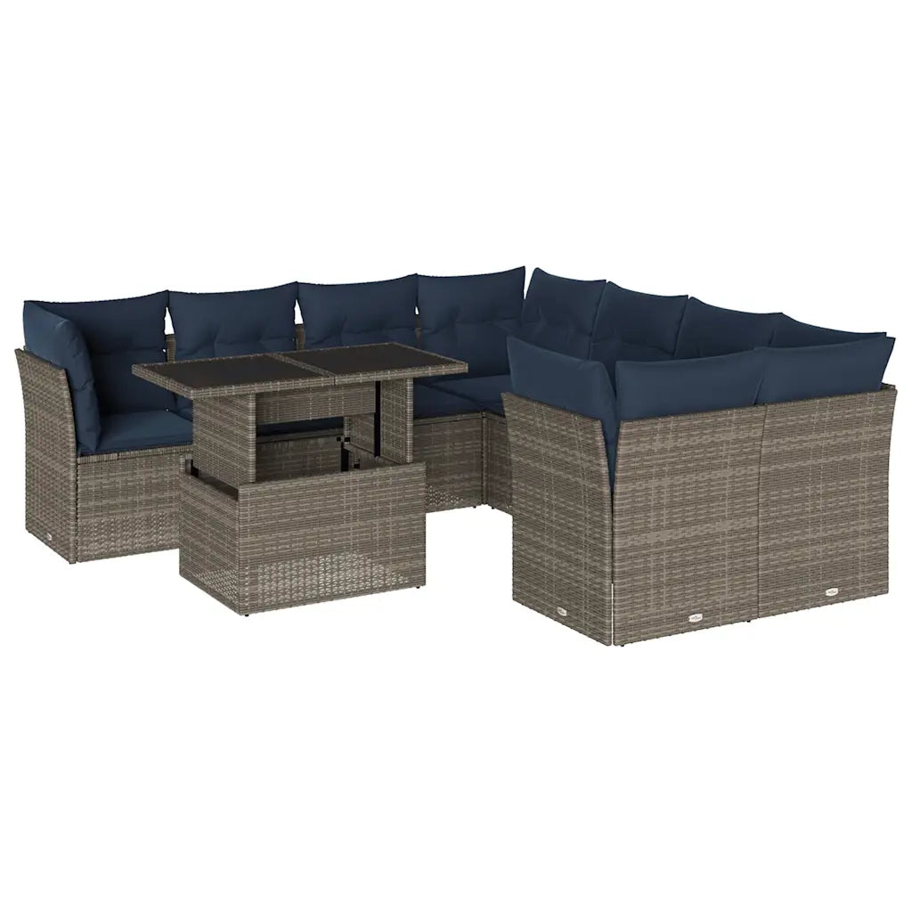 Set Divani da Giardino 9 pz con Cuscini Grigio in Polyrattan 3266431