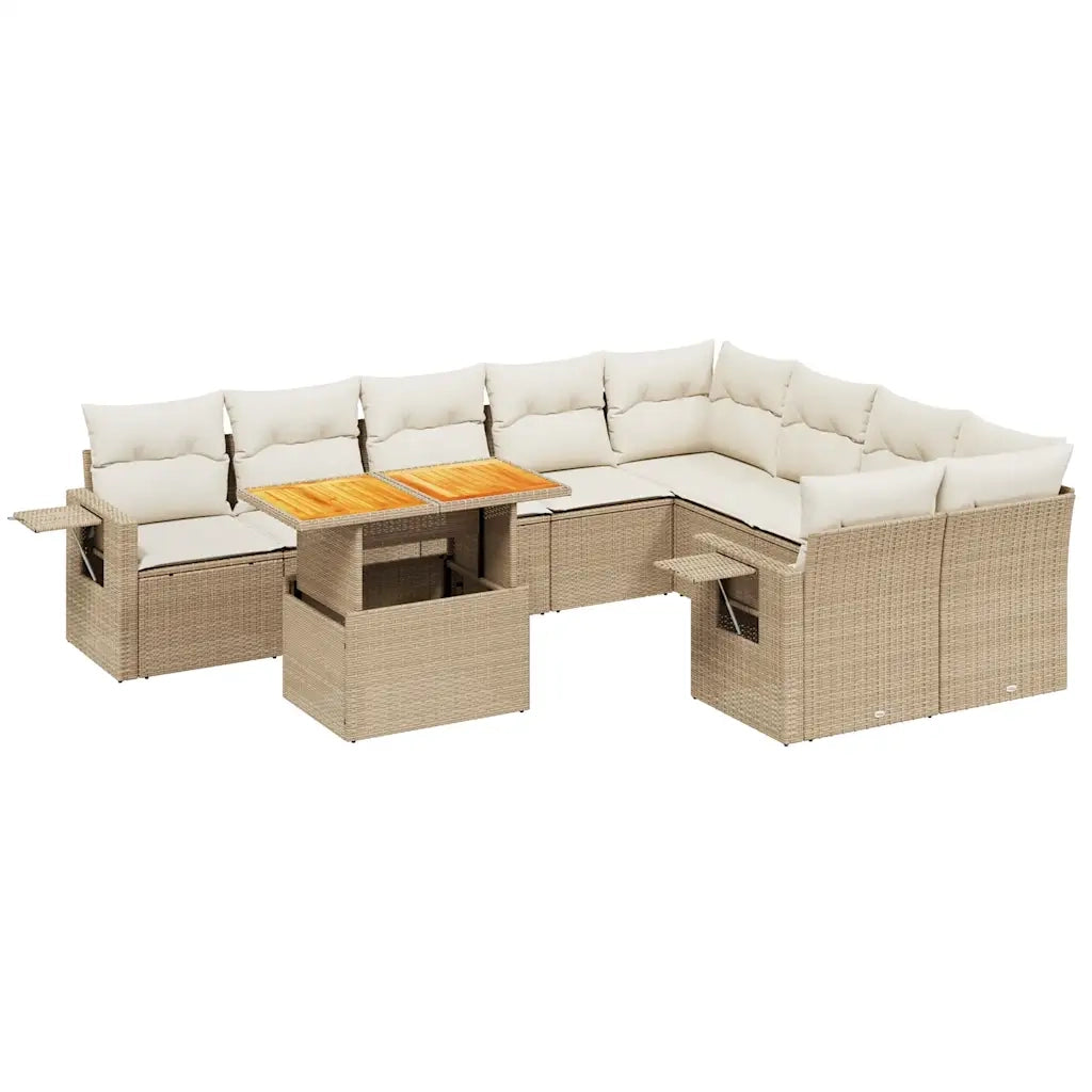 Set Divano da Giardino 10 pz con Cuscini Beige in Polyrattan