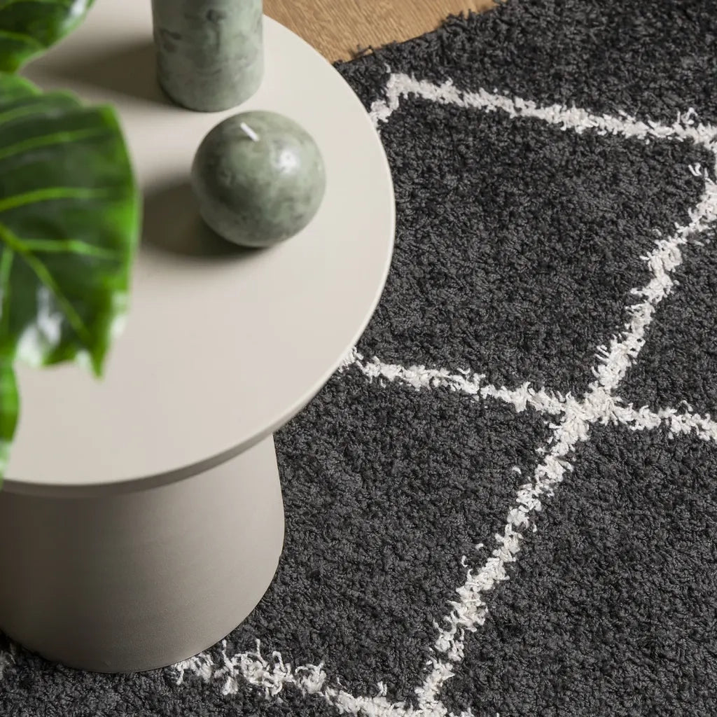 Tappeto Shaggy PAMPLONA a Pelo Lungo Nero e Crema 120x120 cm 375409