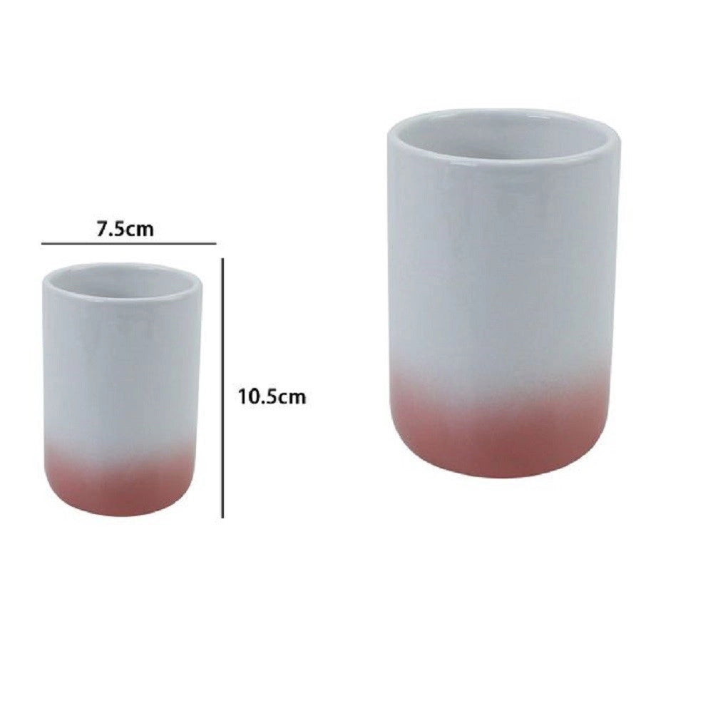 Trade Shop - Bicchiere Porta Spazzolini Dentifricio Bianco Rosa Arredo Bagno Accessori 59907 -