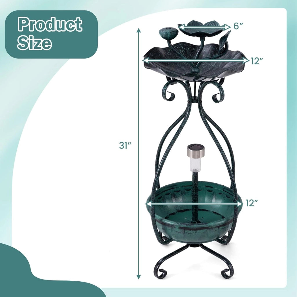 Giantex Vasca per uccelli con fioriera, vaschetta per uccelli illuminata a energia solare, per esterni, con mangiatoia per uccelli, ciotola per acqua di loto per il bagno, fioriera per fiori con fori
