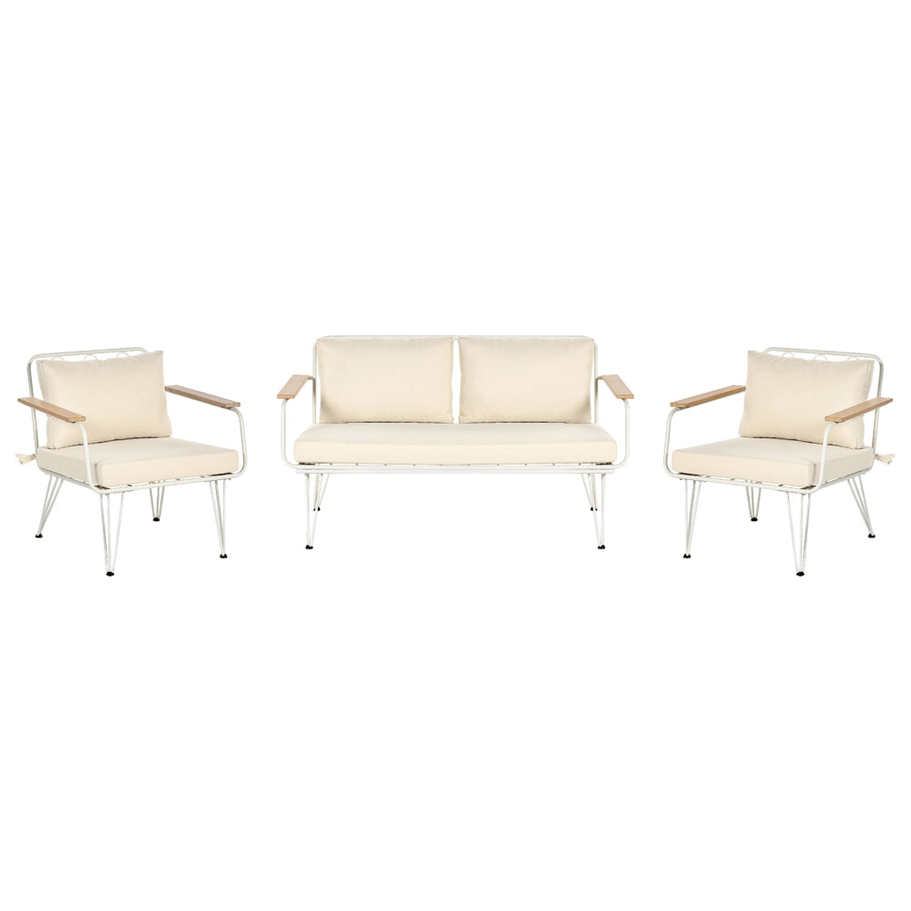 Divano da giardino a 4 posti in metallo bianco e beige Acciaio a 4 posti con cuscini Moderno Outdoor