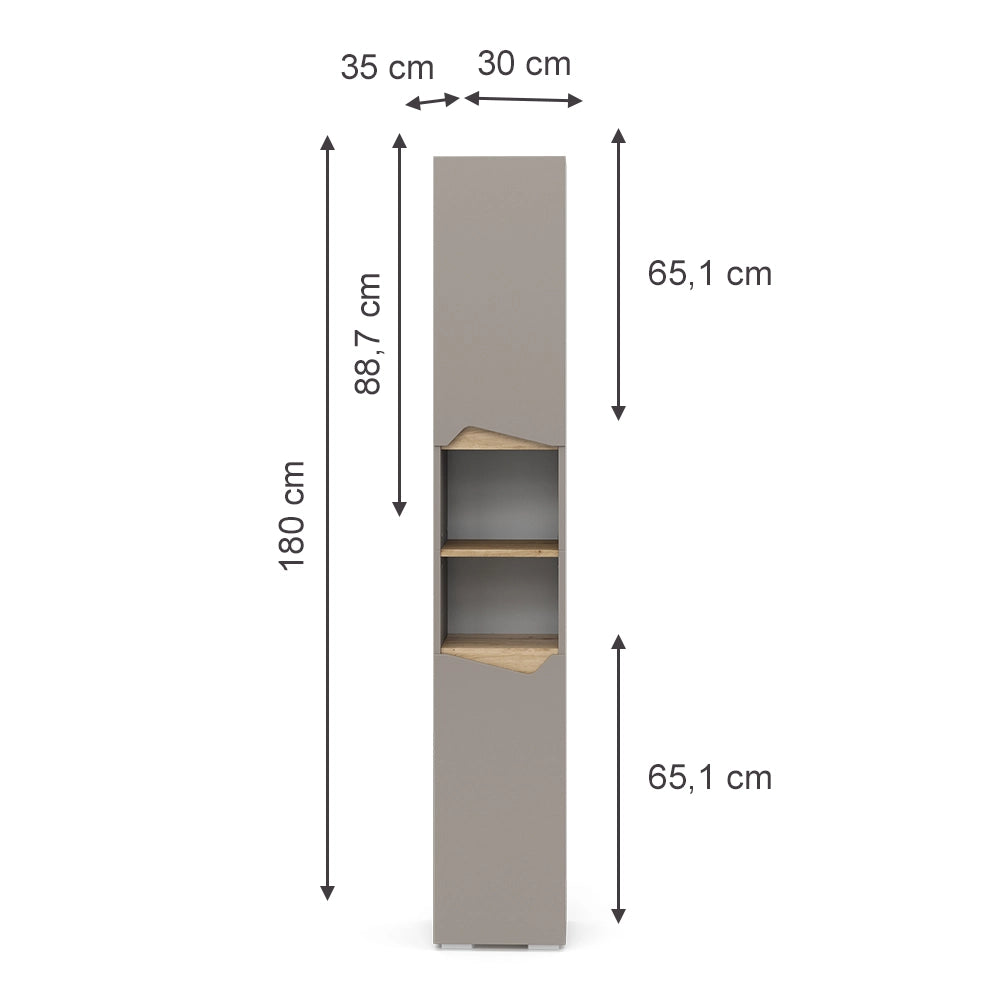 Vicco Armadio per il bagno Grigio 30 x 180 cm con porte e vani aperti