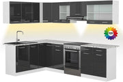 Cucina angolare completa Rick, Antracite lucido, 167 x 60 cm, PL Marmo con striscia LED
