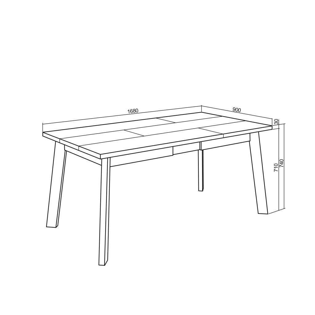 Tavolo da Pranzo, 168x90x74cm, Per 8 persone, Gambe in legno, colore Rovere e nero RF2882