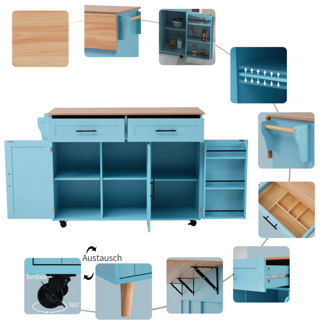 CARRELLO DA CUCINA 129x71x91,5 cm Blu MDF con piano ribaltabile