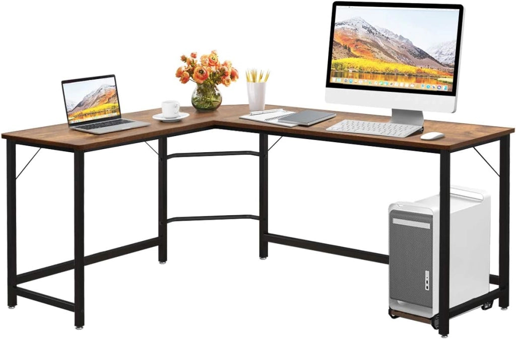Scrivania da Lavoro a Forma di L, 168x125x74cm,Tavolo per Computer, Piedi Regolabili, Gambe in Metallo, per Studio, Ufficio e Camera da Letto, Portata di 100kg, Nero