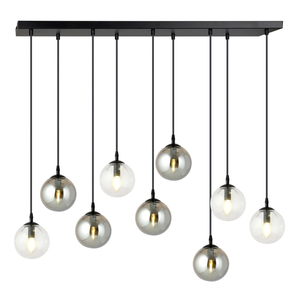 Lampada a sospensione COSMO in acciaio nero con sfere in vetro