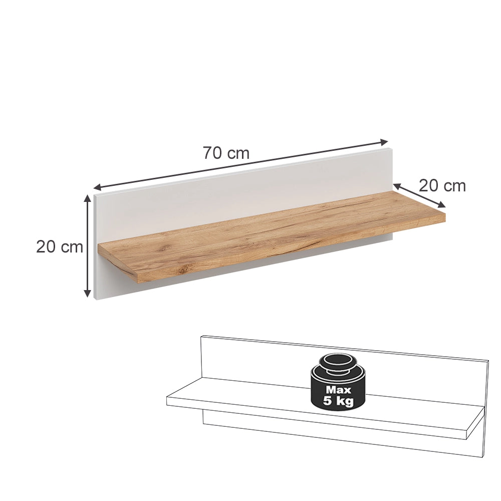 Vitalispa Scaffale a muro per bambini Bianco/Artisan 70 x 20 cm
