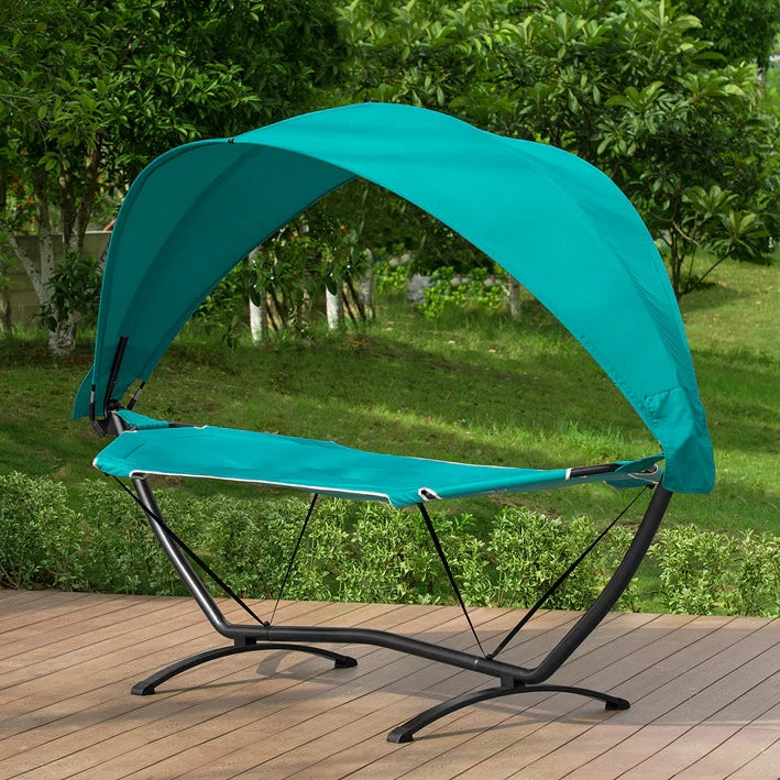 Amaca con Supporto e tettuccio da Giardino L92*P214*A72cm, Portata Fino a 150 kg con Cinturini anticaduta OGS51-TB (Blu)