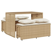 Set da Pranzo da Giardino 3 pz | Set Salotto da Giardino con Cuscini Beige in Polyrattan