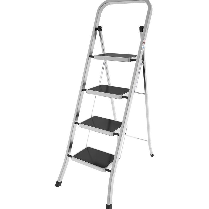 Colombo G110AT4W Factotum Sgabello Scala 4 Gradini in Alluminio Antiscivolo Portata 150 Kg colore Argento