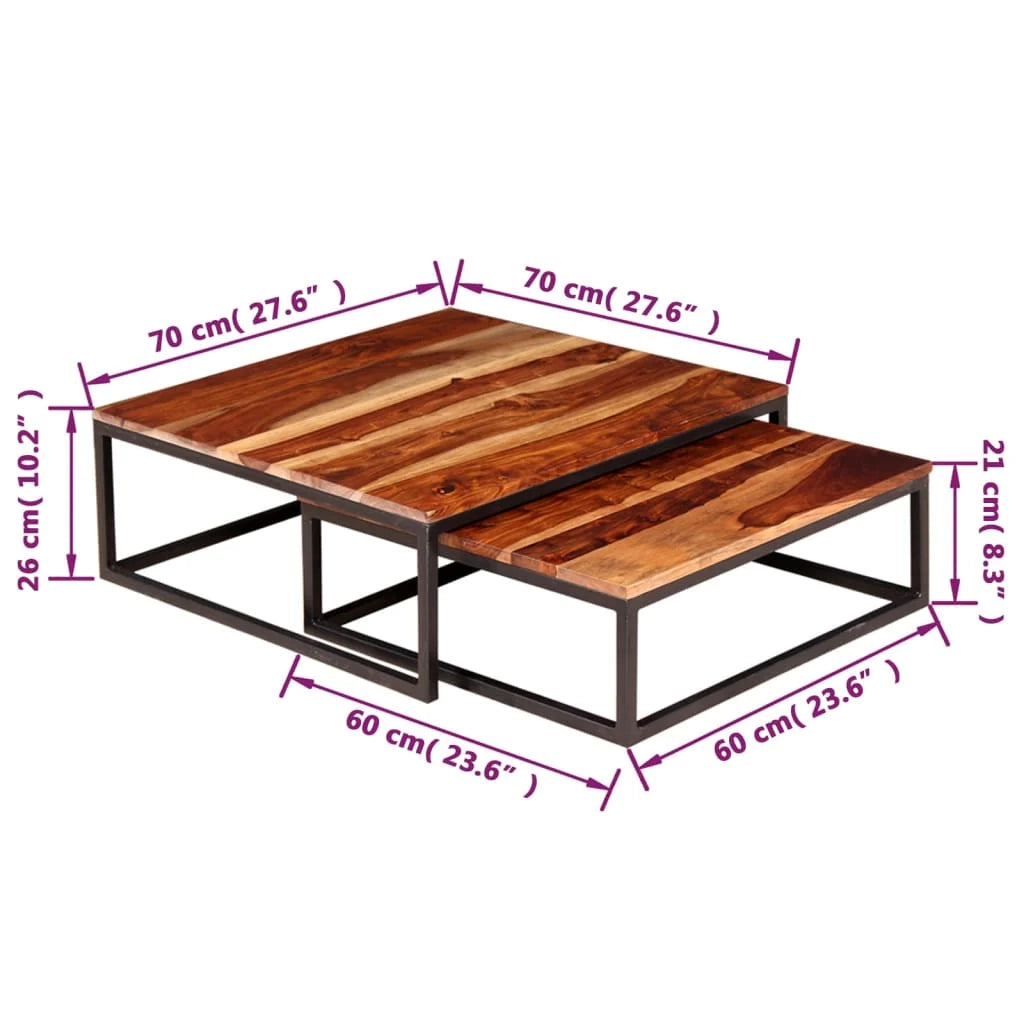 Set di 2 tavolini da caffè impilabili legno massello marrone 02_0042112