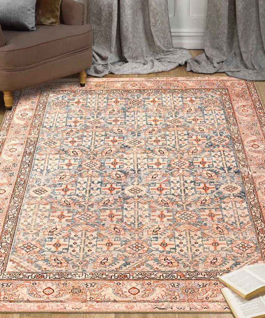 Tappeto arredo casa ORIENTAL HERAT AZZURRO CREMA cm.190x290 riproduzione disegno persiano classico in stile vintage. Tappeto lavabile per salotto, soggiorno, camera da letto.