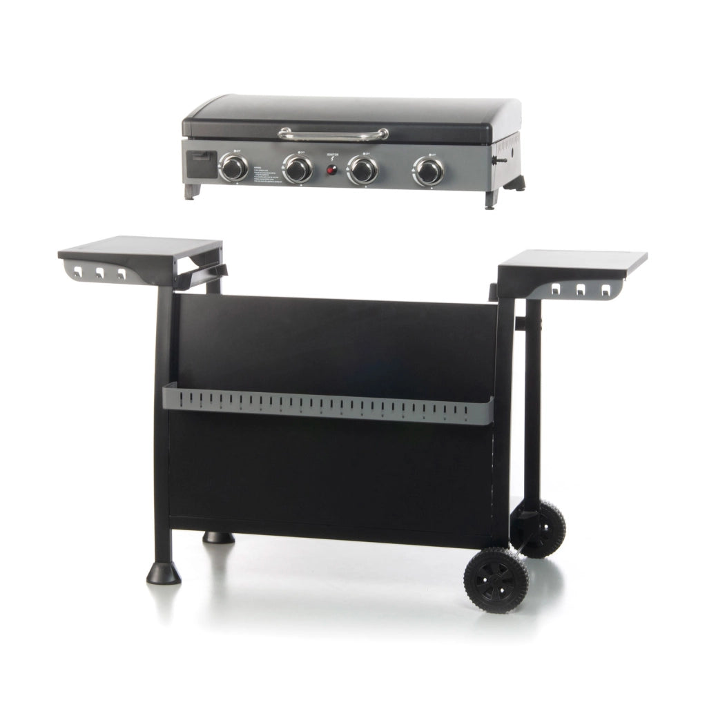 Piastra di Cottura Plancha a Gas 140x54,5x96 cm Potenza 10 kW con Coperchio in Acciaio Nero
