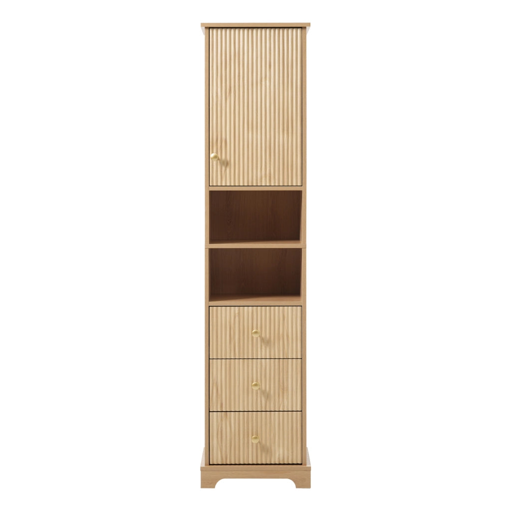 Mobile da bagno, 3 cassetti, ripiani aperti regolabili, pannelli in PVC termoformato, color legno naturale