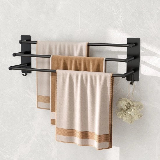 Sostegno per asciugamano 60cm senza foratura 3 strati in acciaio inossidabile SUS304 sostegno per asciugamano adesivo per bagno per camera da letto, bagno, cucina nero