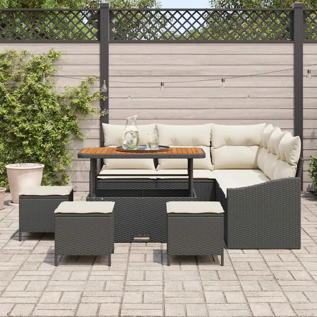 Set Divano da Giardino con cuscino 9 pcs Nero Poly Rattan 3364610