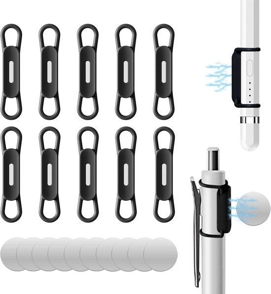 Penne Organizzatore - 10 pezzi - Otre penne - Silicone - Organizzatore per penne - Clip per penne - Organizzatore per scrivania per penne, stilografici e matite - 4,4*1CM - Nero