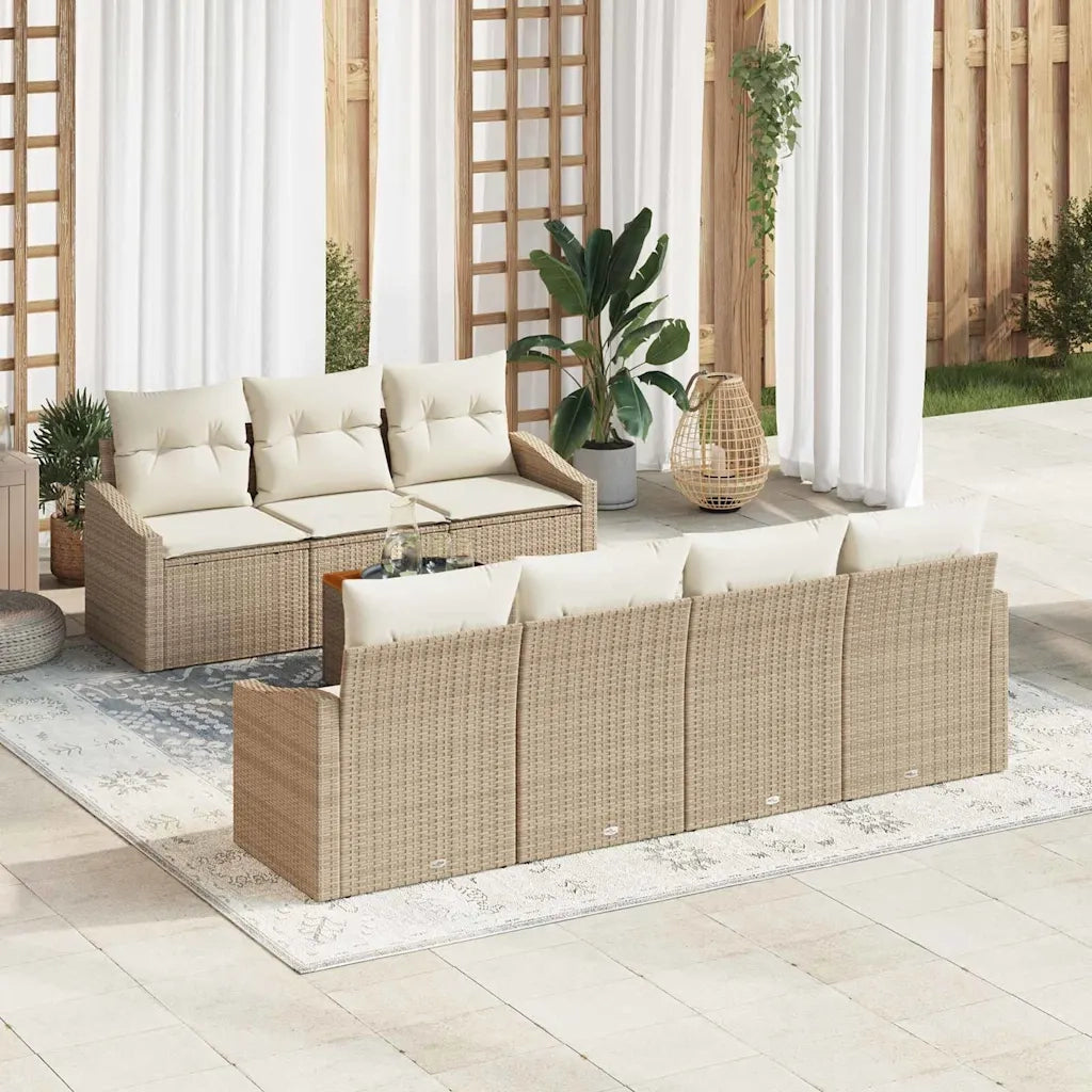 Set Divano da Giardino 8 pcs Beige e Crema polyrattan