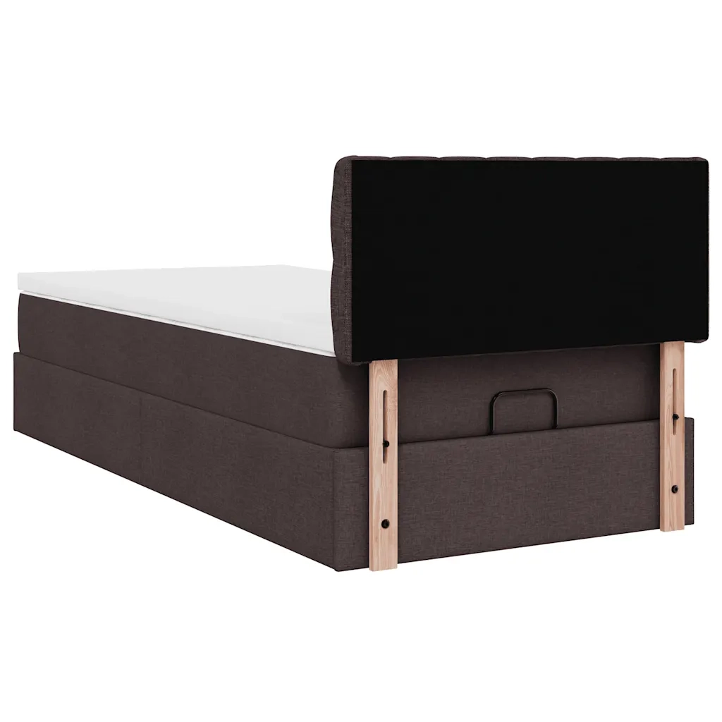 Pouf Letto con Materasso Marrone Scuro 90x200 cm in Tessuto 3311514