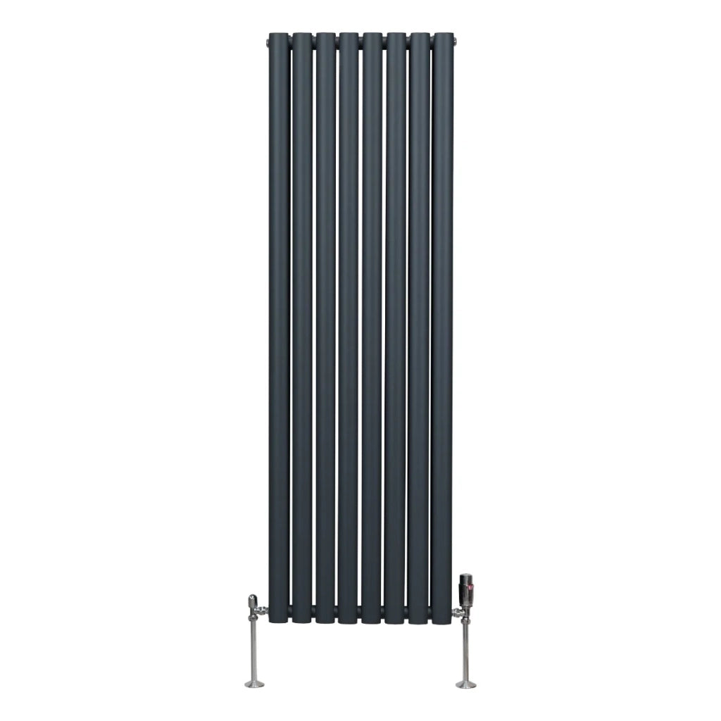 Radiatore a colonna ovale e valvole cromate TRV Designer grigio antracite 1600mm x 480mm