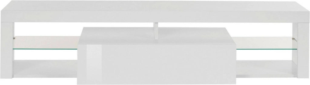 Mobile porta TV Ivy, Base porta TV, Credenza bassa da soggiorno a 1 anta, 100% Made in Italy, 160x40h35 cm, Bianco lucido
