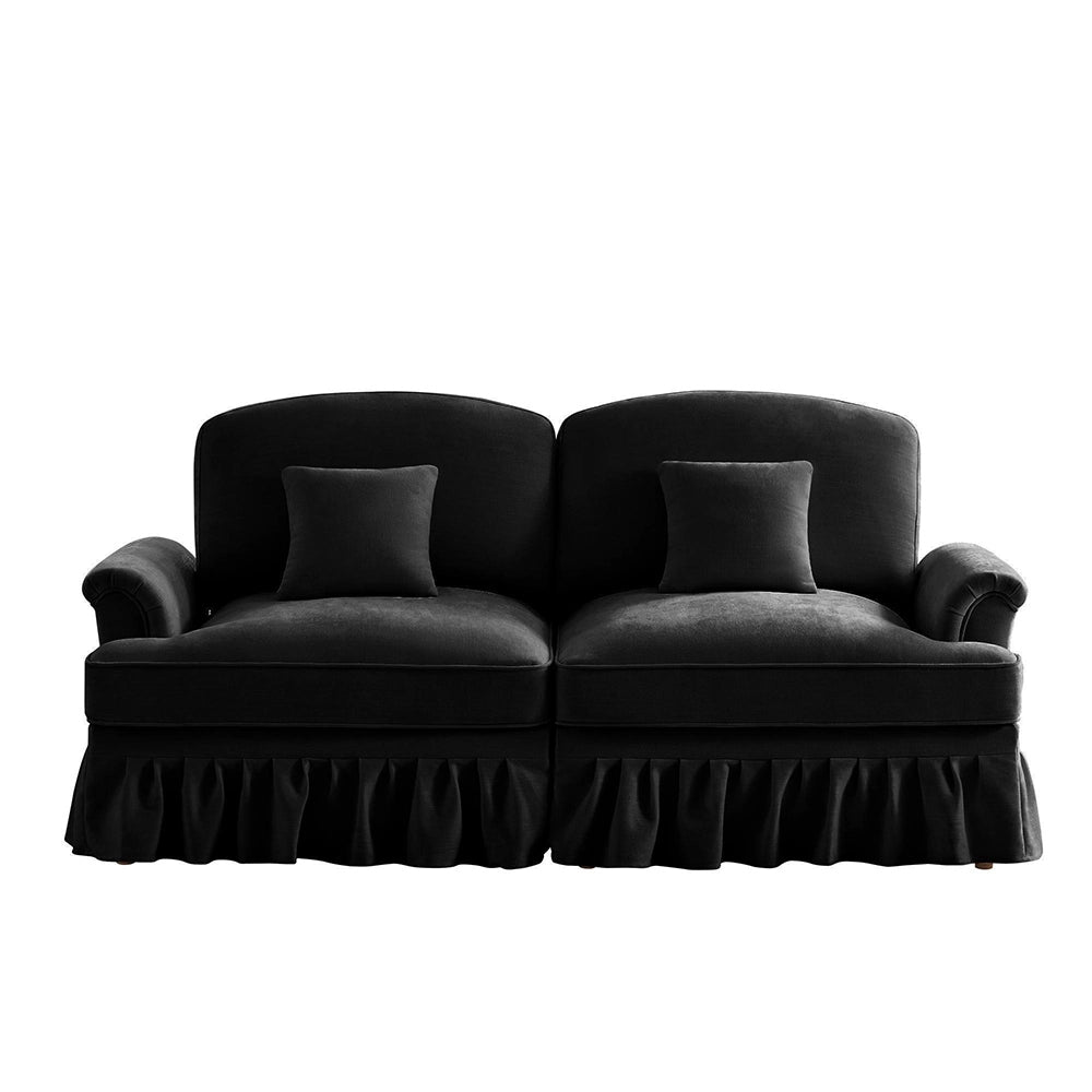 Divano 2 posti stile medievale - Xylo - Chenille, piedi legno, nero