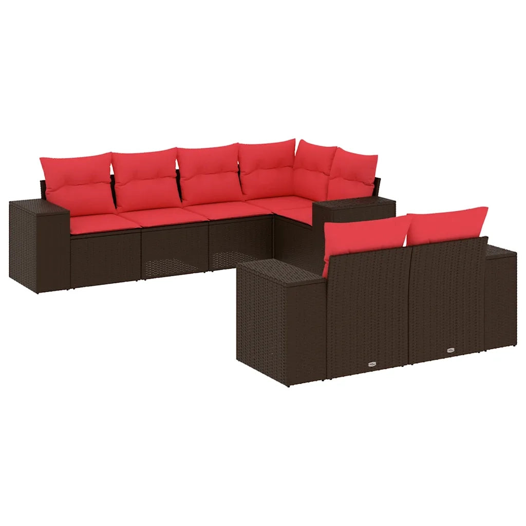 Set Divani da Giardino 7 pz con Cuscini Marrone in Polyrattan 3222813