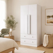 Armadio con doppia anta 70x40x170 cm; con 2 cassetti; bianco