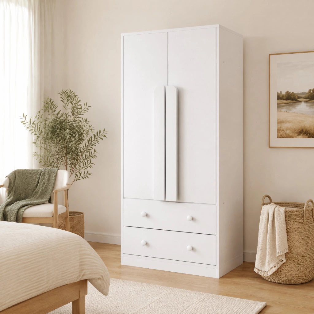 Armadio con doppia anta 70x40x170 cm; con 2 cassetti; bianco