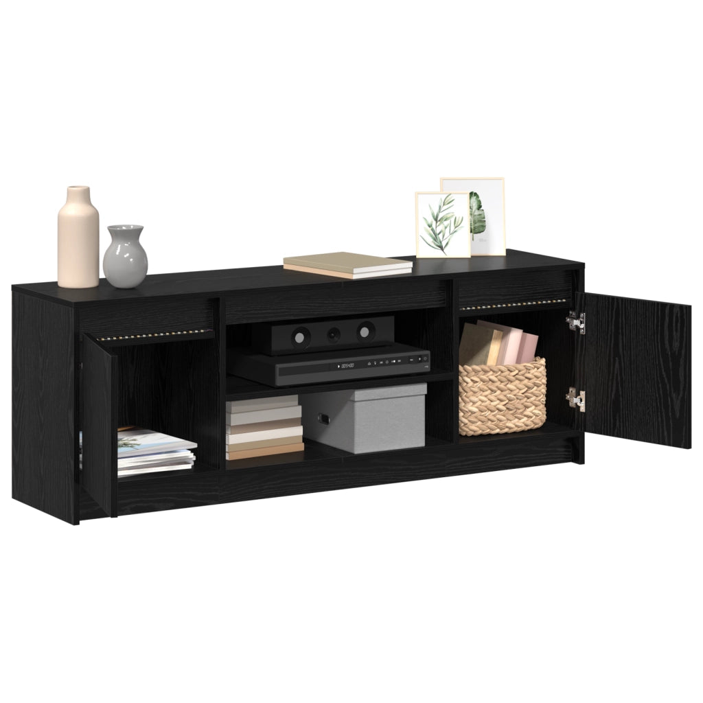Mobile TV con LED in rovere nero 139.5x34x50 cm in legno ingegnerizzato