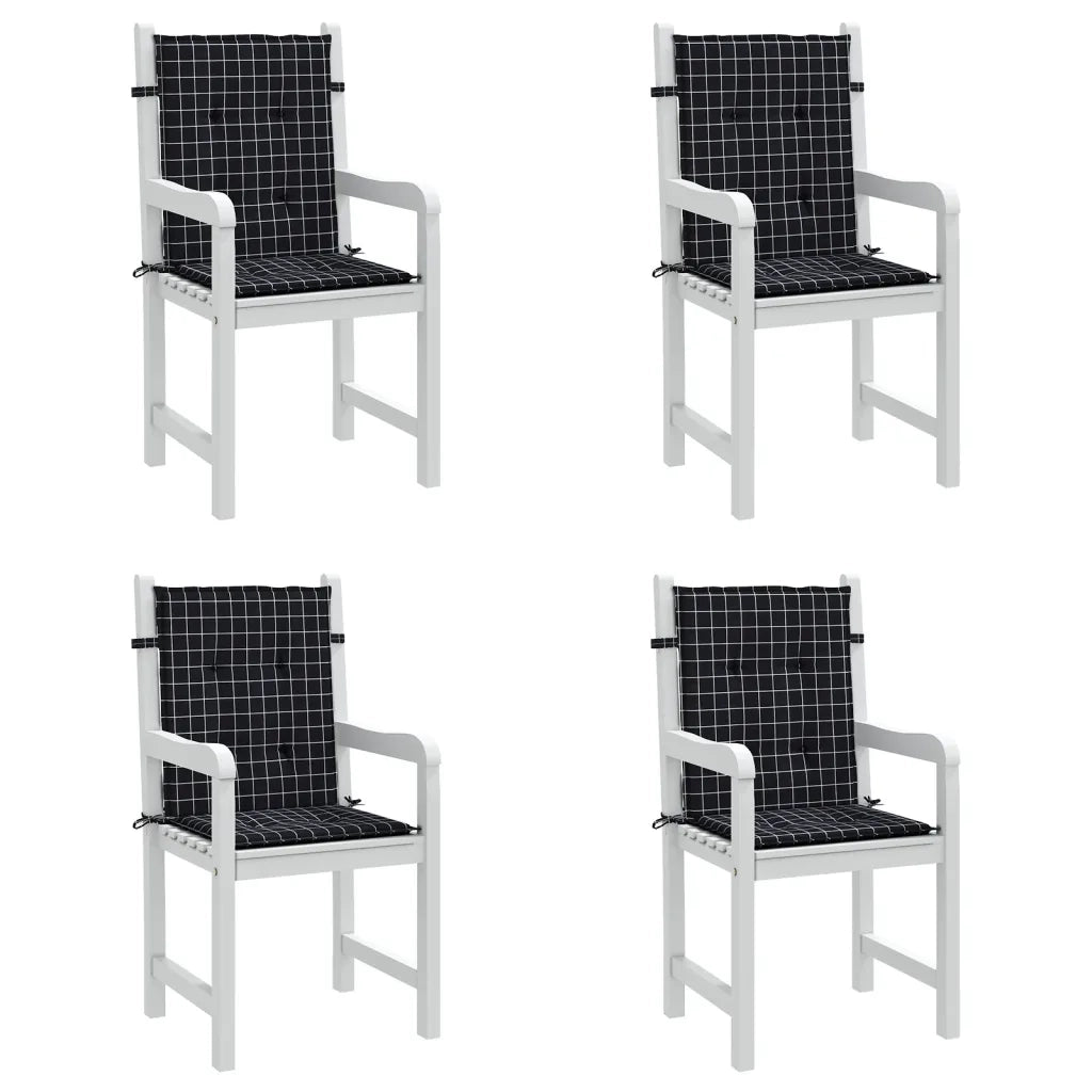 Cuscini Sedia Schienale Basso 4 pz Motivo a Quadri Nero Tessuto 361323