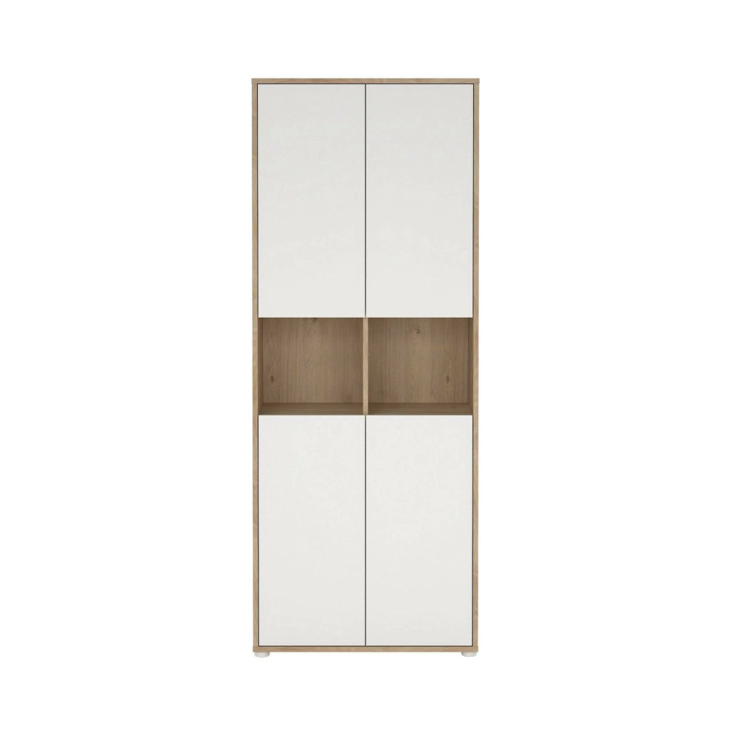 Credenza Pierre, Buffet da soggiorno, Madia da salotto, Dispensa da cucina, 80x34 h205 cm, Rovere e Bianco