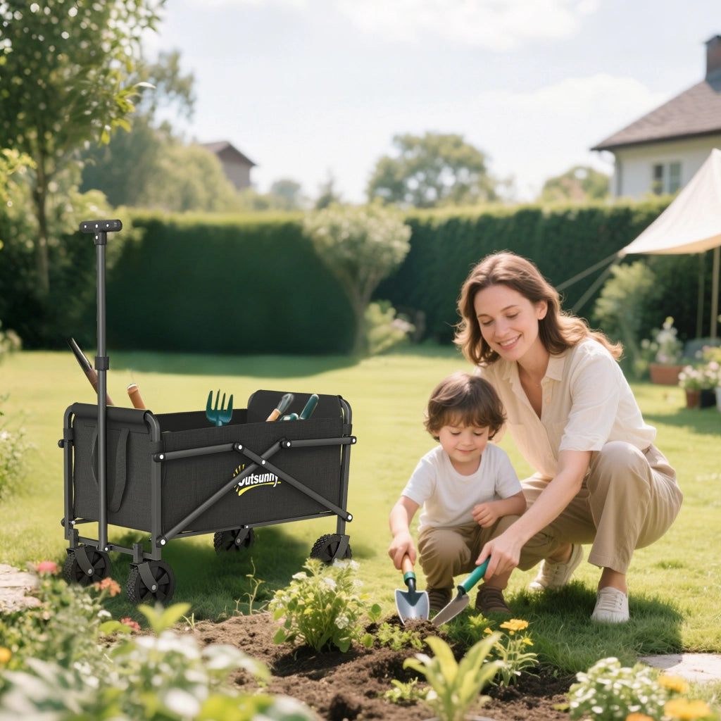 Carrello da giardino con sacchi e ruote ¨C zephmum ¨C nero 64x40x60-84 cm