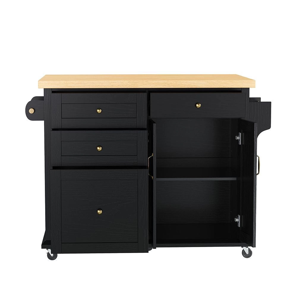 Isola cucina mobile - Xylo - Ruote e tavolo allungabile, nero