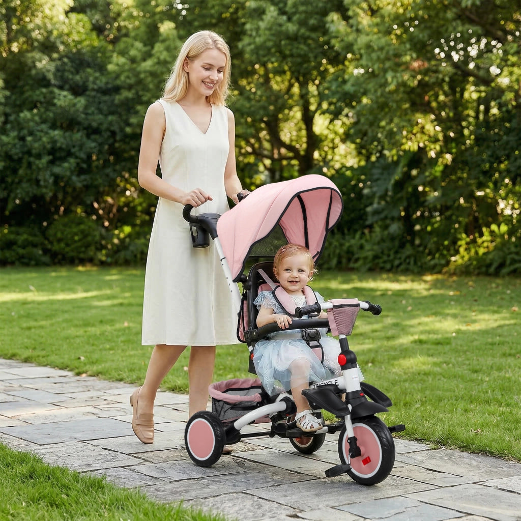 Triciclo Bambini 6 in 1 Pieghevole con Maniglia Regolabile ¨C zephmum ¨C Rosa