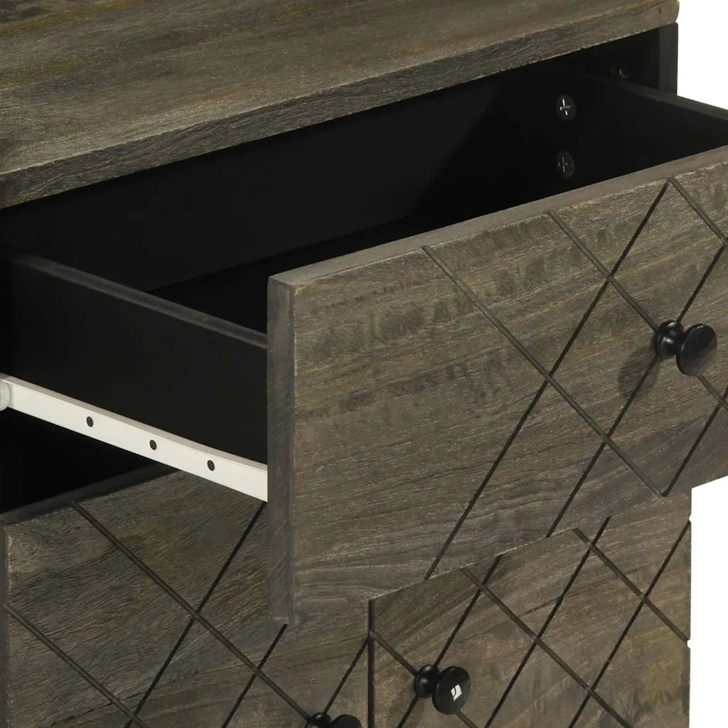 Comodino | Armadio da Notte | Mobiletto da notte Nero 50x33x60 cm in Legno Massello di Mango